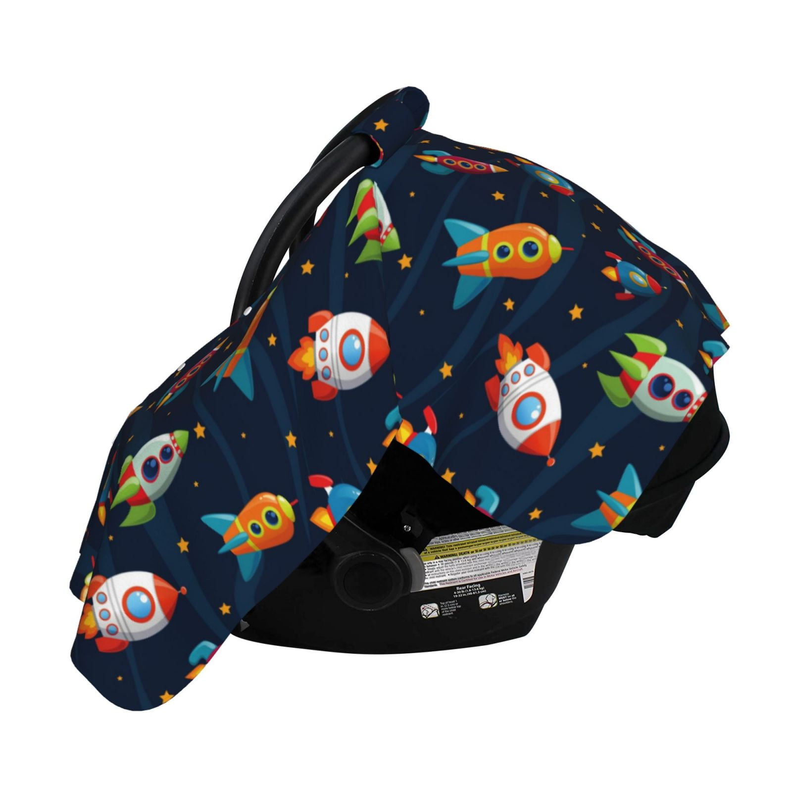 Naloa Spaceships and Stars Baby Car Seat Cover, Breathable Baby Carrier Cover, Multiuse Baby Carrier Cover & Nursing Breastfeeding Cover