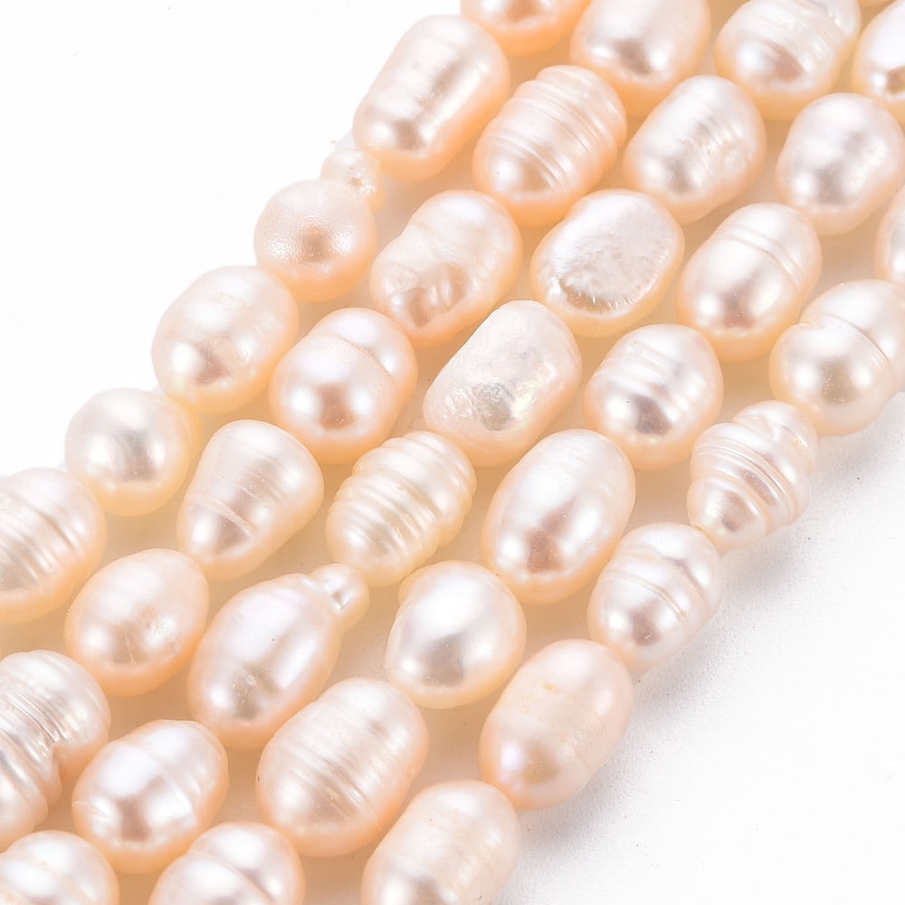 10Strand Natural Cultured Freshwater Pearl Beads Strands Rice Seashell Color 7~9x6~7mm Hole: 0.5mm about 22~23pcs/strand 7.09''(18cm)