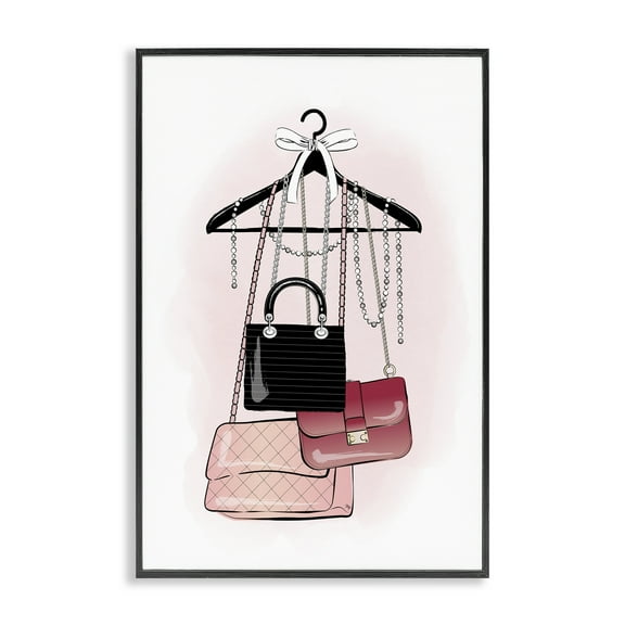 Stupell Industries Glam Handbags Hanging Beauty & Fashion Painting Black Framed Art Print Wall Art, 12 x 18