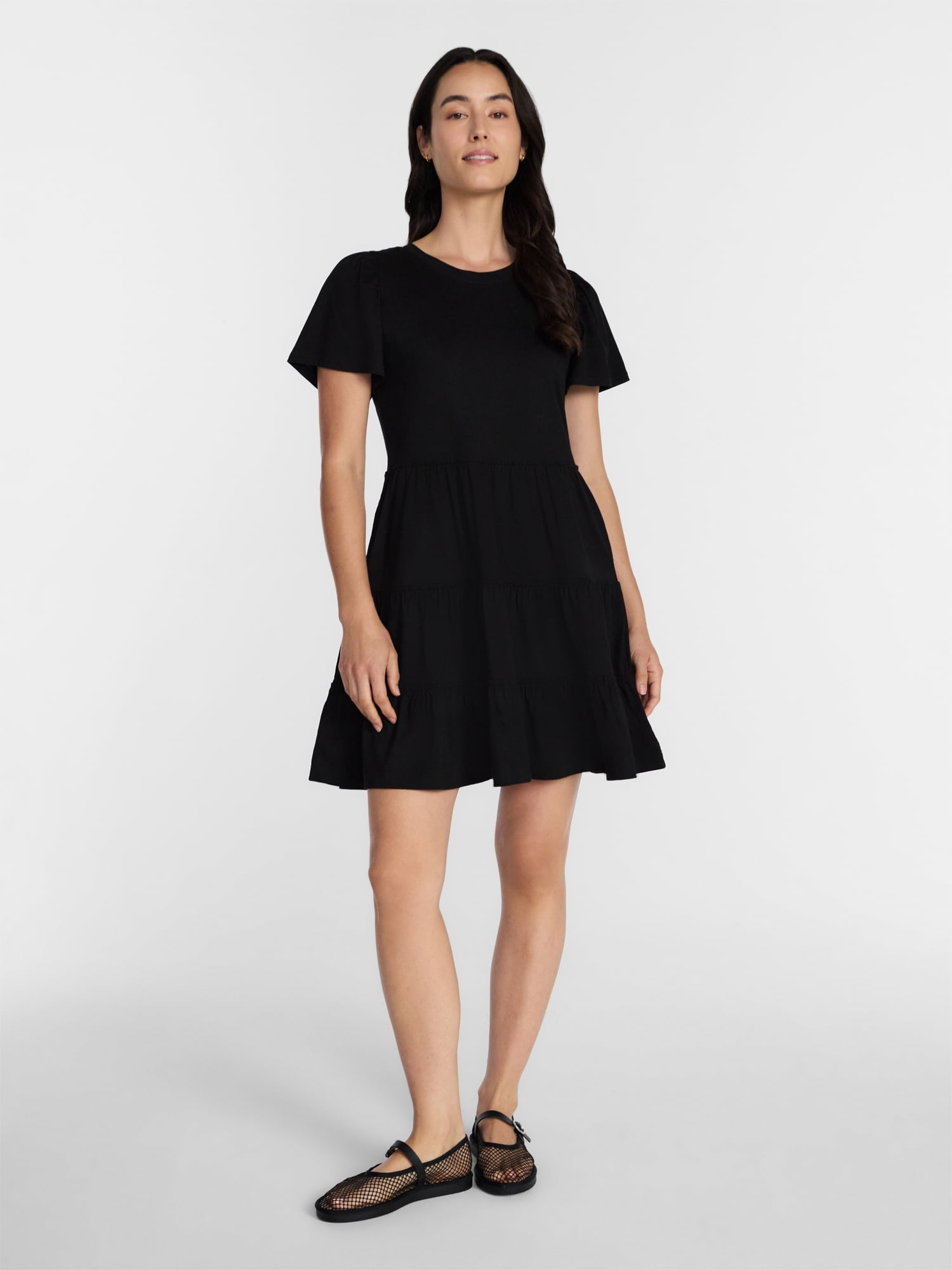 Time and Tru Women's and Women’s Plus Cotton Swing Dress with Short Sleeves, Sizes XS-4X