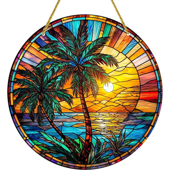 AatoeaX Breathtaking Beach Sunset Acrylic Hanging - Tropical, Vivid for Coastal Spaces, Vacation Home Decor [Beach Sunset, Acrylic Hanging, Tropical, Vivid, Coastal, Vacation Home Decor]