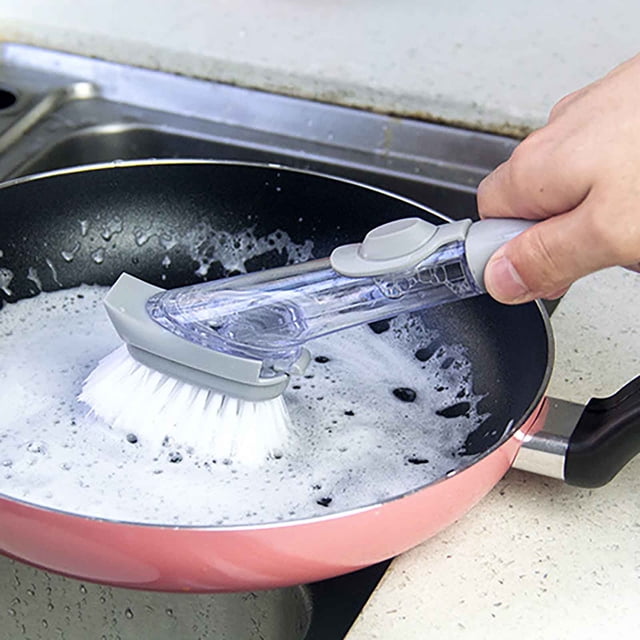 TIMIFIS Dish Brush Kitchen Essentials Automatic Liquid Filling Long Handle Pot Washing Brush Kitchen Washing Brush Pot Artifact Non Stick Oil Pot Washing Brush Cleaning Brush Cast Iron Scrubber