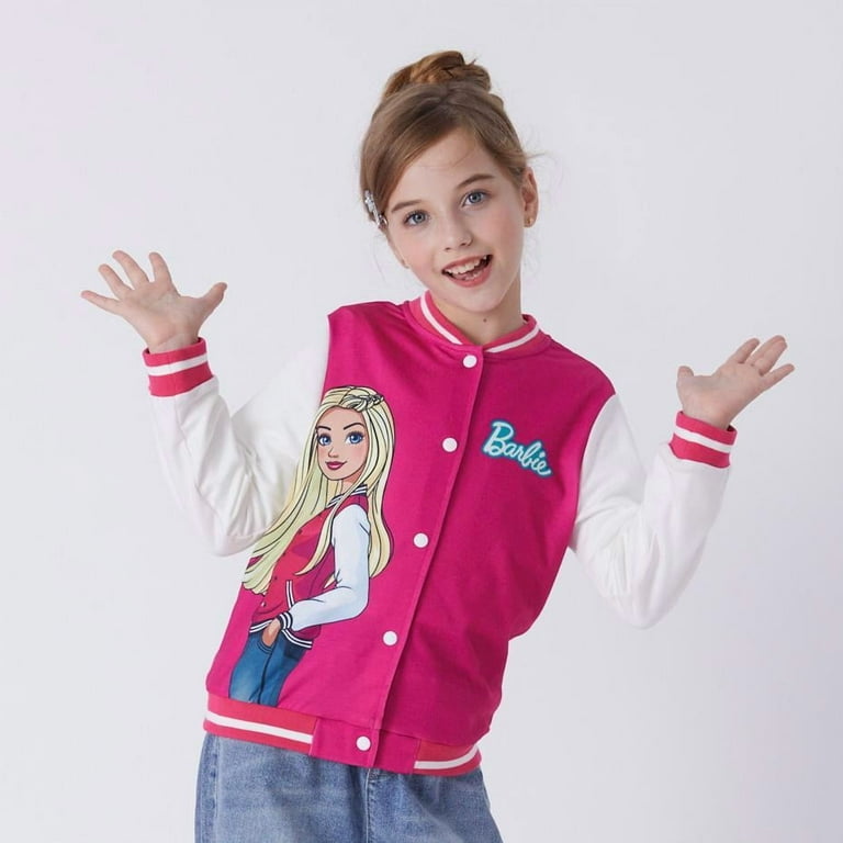 Barbie Girls Bomber Jacket Graphic and Letter Print