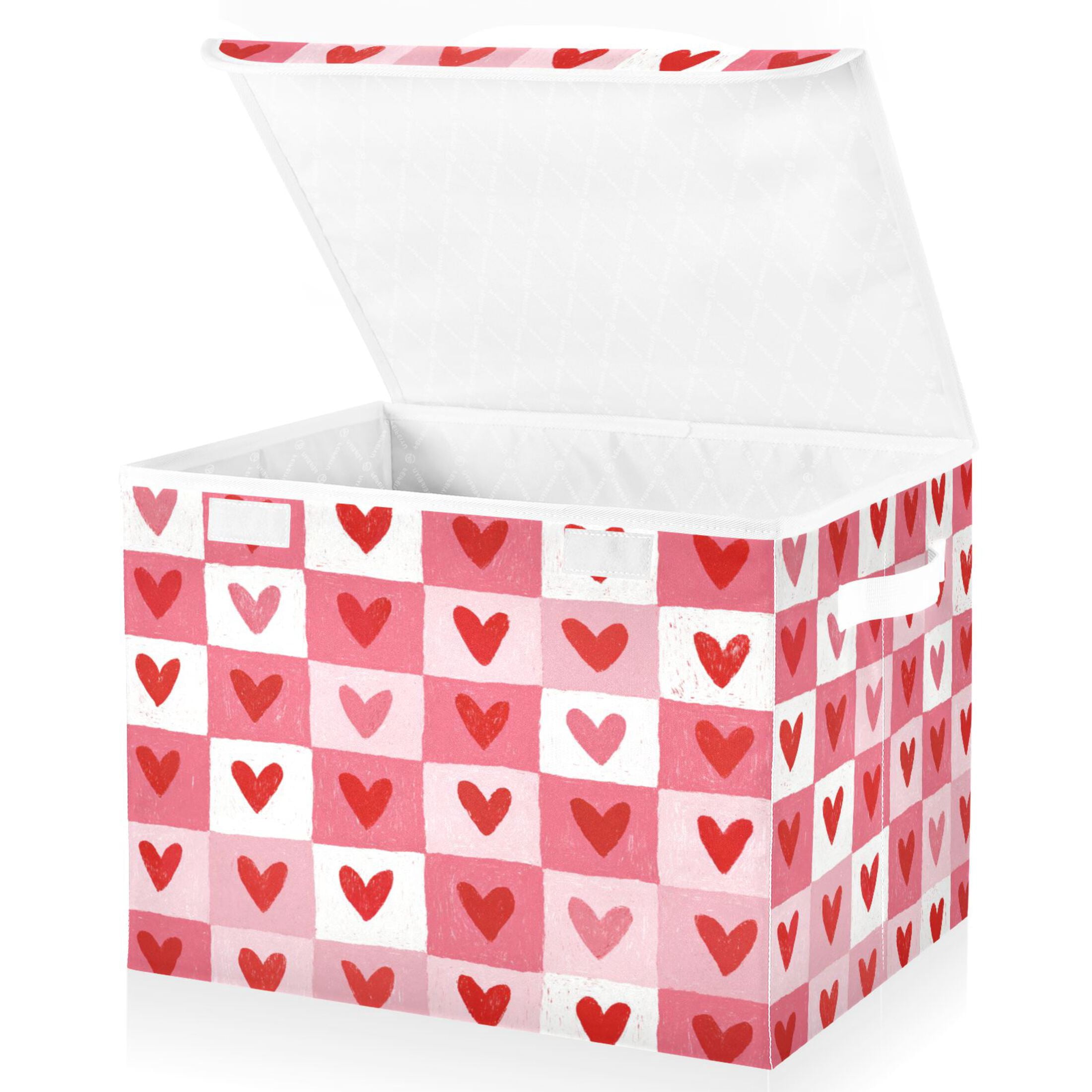 Large Collapsible Fabric Storage Box with Flip Lid & Handles, Decorative Organizer Basket for Home16.5×12.6×11.8in Crayon Heart Checkers