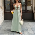 thumbnail image 4 of FAVIPT Summer Sleeveless Dresses for Women Stripes Print Cocktail Party Sundress Deep V Neck Halter Backless Smocked Dress Green,XL, 4 of 8