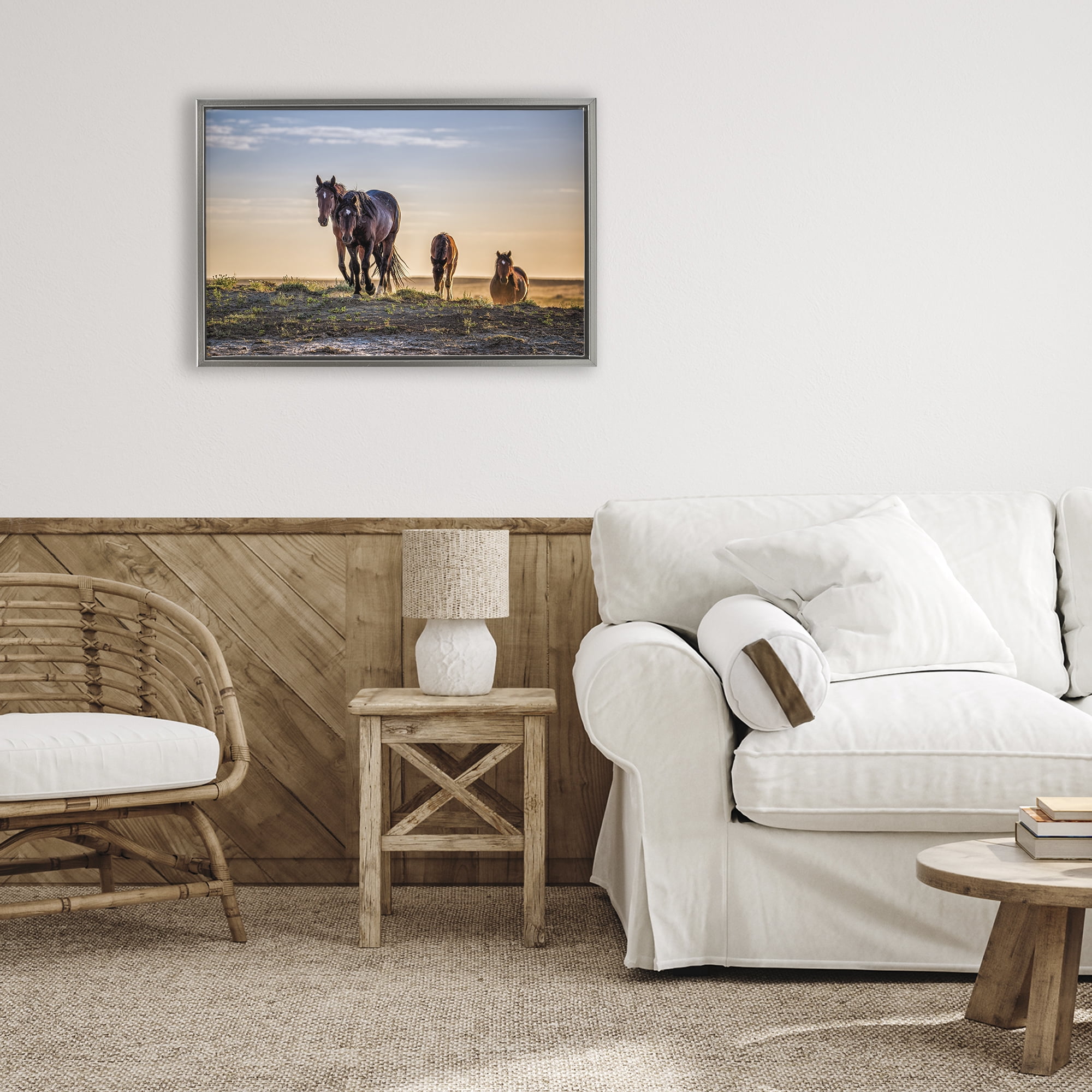 Stupell Industries Horses Coming Home Gray Framed Floater Canvas Wall Art, design by Tim West