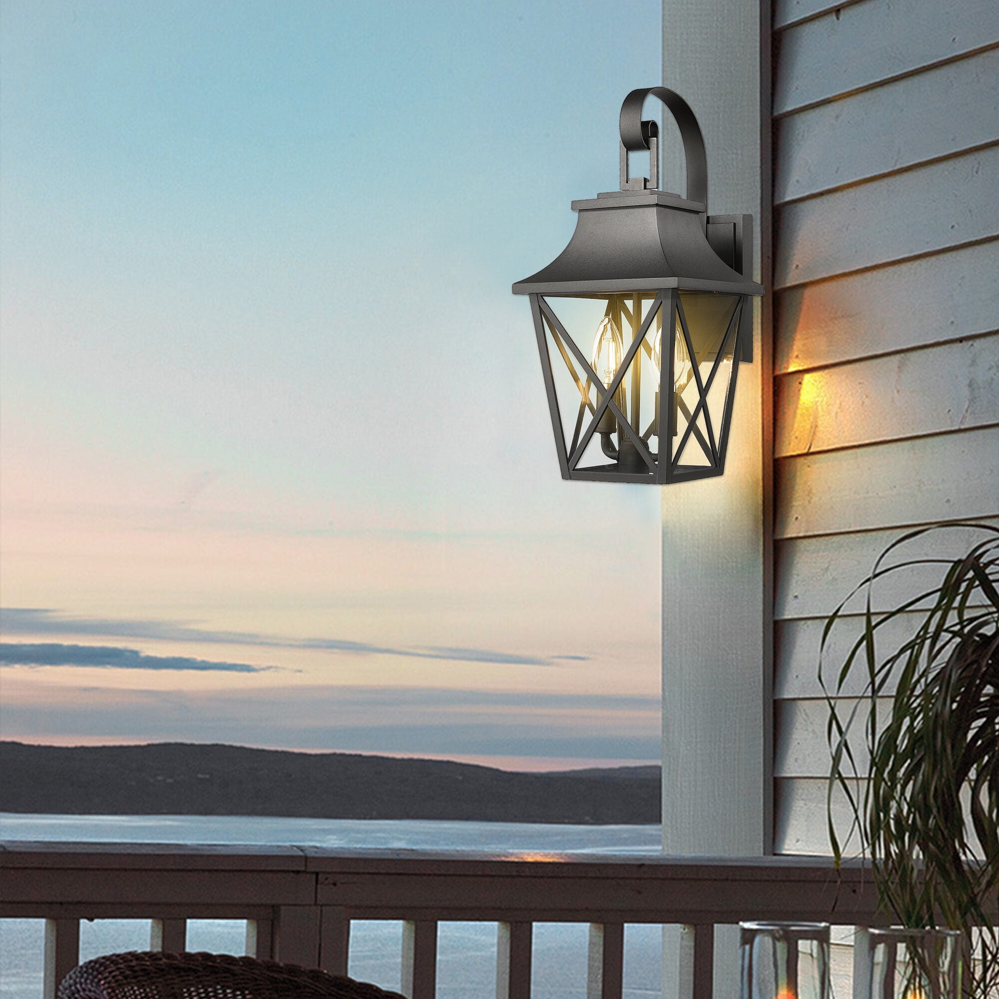Outdoor Wall Light, Black Outdoor Wall Lantern 2-Light,Large Outside Modern Wall Sconce Light Fixture,Industrial Porch Light Wall Mount with Glass,Waterproof Farmhouse Exterior Lamp Lighting (1 Pack)