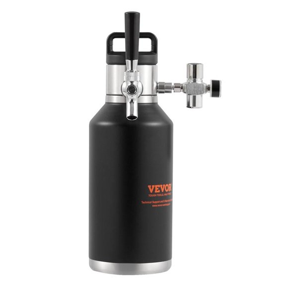 64Oz 1.89L Beer Growler Tap System Mini Keg with CO2 Regulator Faucet and Pressure Display Made of 304 Stainless Steel Leak-Proof Design Ideal for Storing and Serving Draft Homebrew and Craft Beer