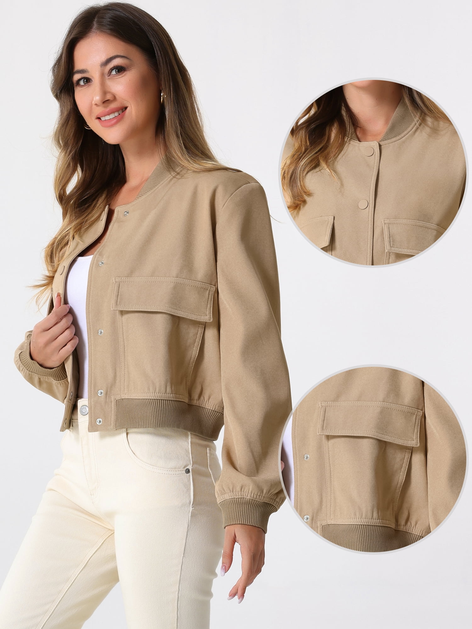 DARING DIVA Button Down Stand Collar Long Sleeve Coat S Khaki