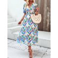 thumbnail image 6 of Women Sundress Summer Floral Short Sleeve Wrap V Neck A-Line Midi Dress Green M, 6 of 8