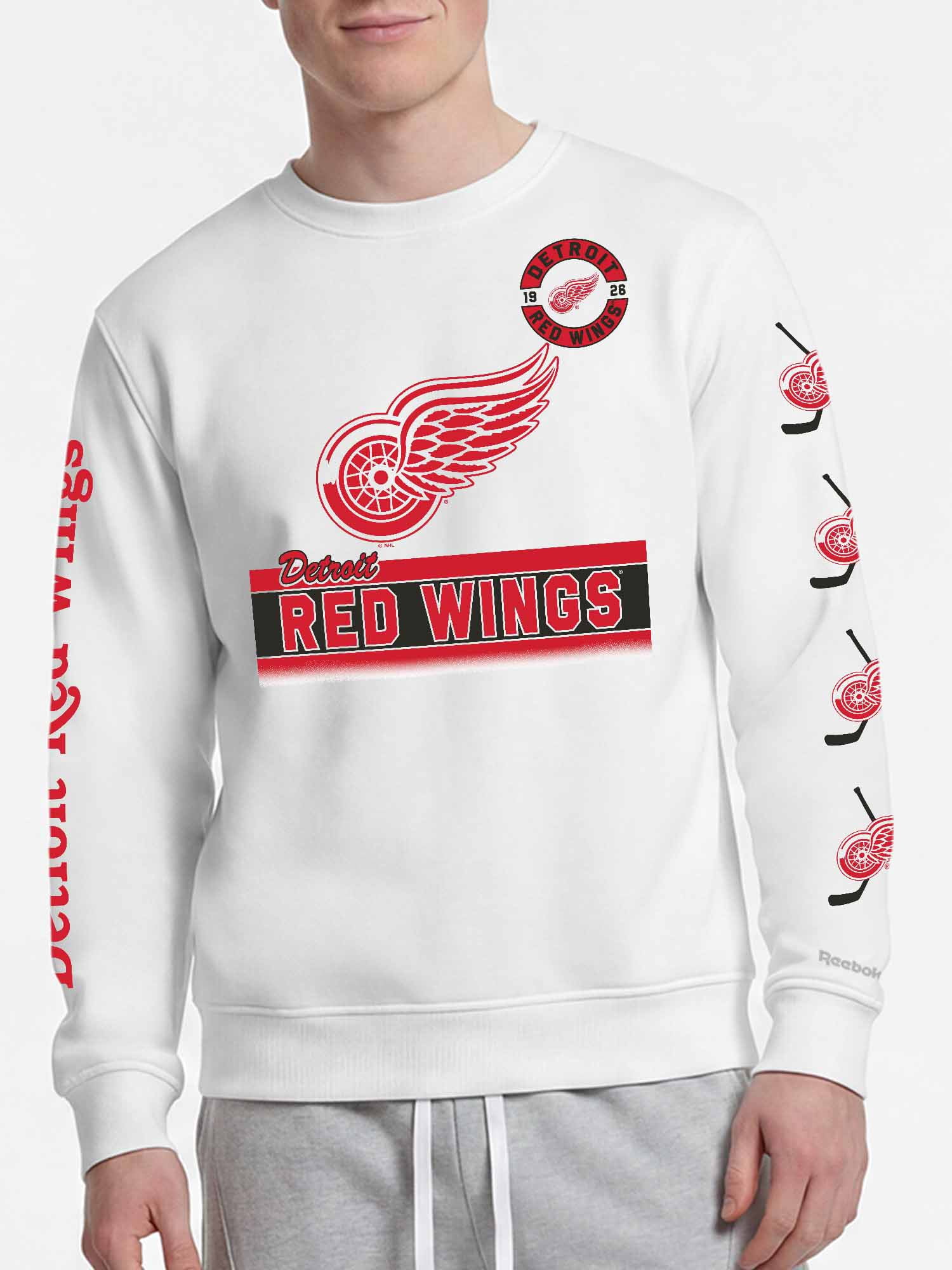 Detroit Red Wings Reebok Mens White Crew Sweatshirt