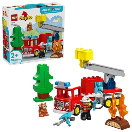 LEGO DUPLO Town Fire Truck with Hose and Firefighter Building Toy for Toddlers - Learning Play Set for Boys & Girls, Ages 2  - Building Blocks for Motor Skills Practice - Gift for Birthdays - 10473