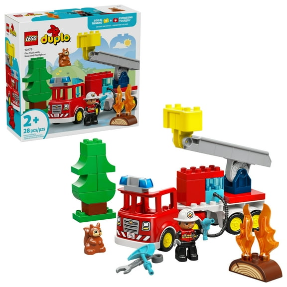 LEGO DUPLO Town Fire Truck with Hose and Firefighter Building Toy for Toddlers - Learning Play Set for Boys & Girls, Ages 2  - Building Blocks for Motor Skills Practice - Gift for Birthdays - 10473