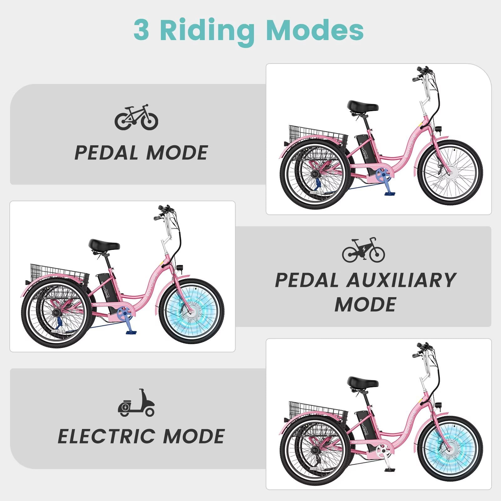 MOONCOOL 24"/26" Adult Electric Tricycle W/ Chain lock, Peak 700W 36V 10.4AH, 7 Speeds Step Through Electric Trike Motorized Three Wheel Electric Bikes w/ Large Basket for Women Men