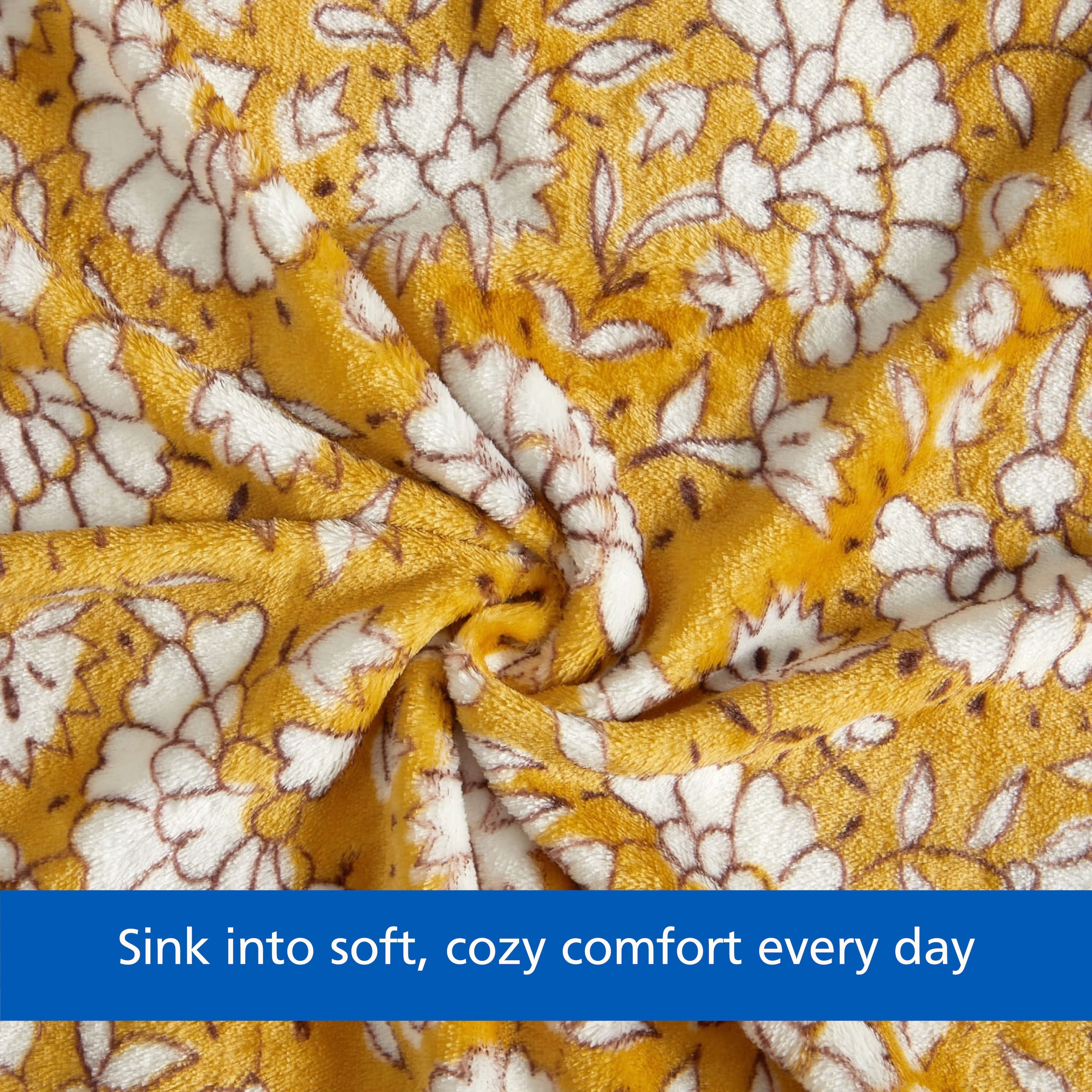 Mainstays Plush Throw Blanket, Brown Butter Floral, 50 x 60 in