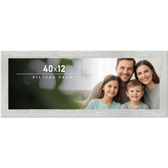 40x12 Frame White Barnwood Picture Frame Includes UV Acrylic Plexiglass, Acid Free Foam Backing
