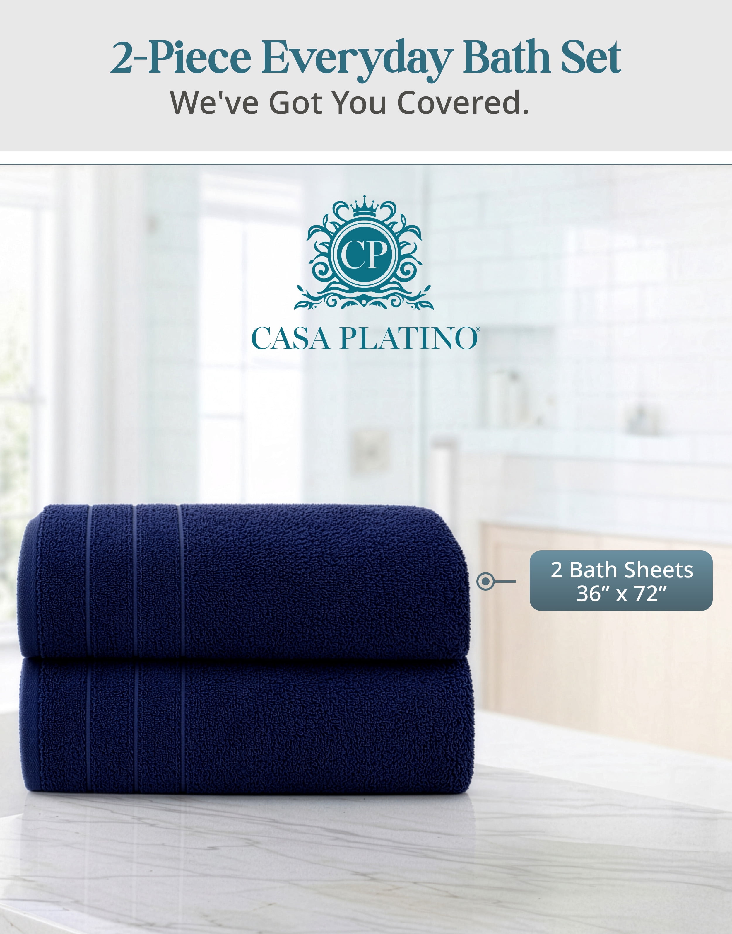 Casa Platino Bath Sheet 2 Pack - Large Bath Towels, Soft Bath Sheets, Quick Dry & Oversized, 36"x72", Great for Relaxing After a Shower - Navy
