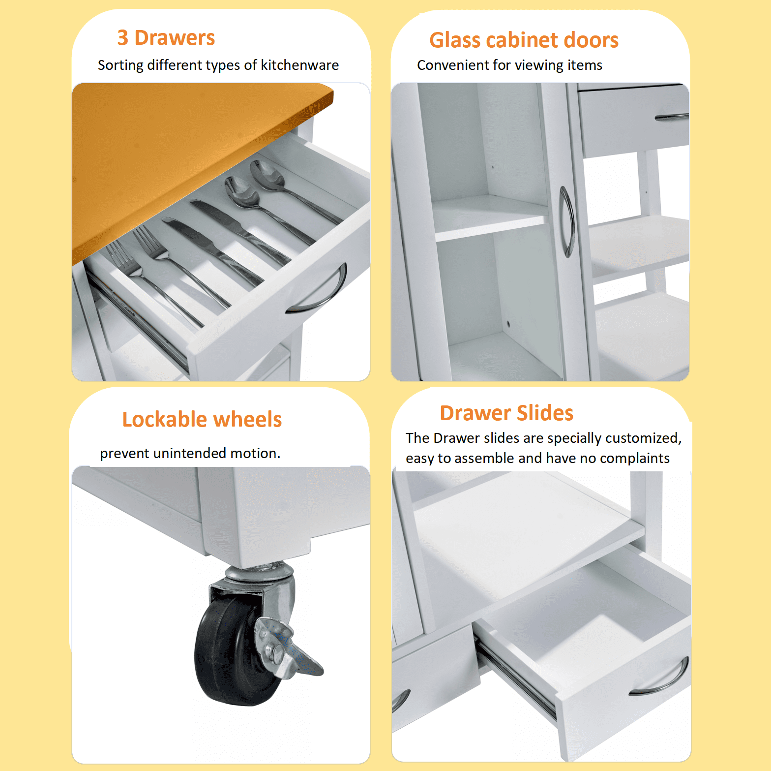 Homy Casa Kitchen Island Cart with Drawers, Shelves, and Glass Door, Rolling Storage Cabinet on Wheels