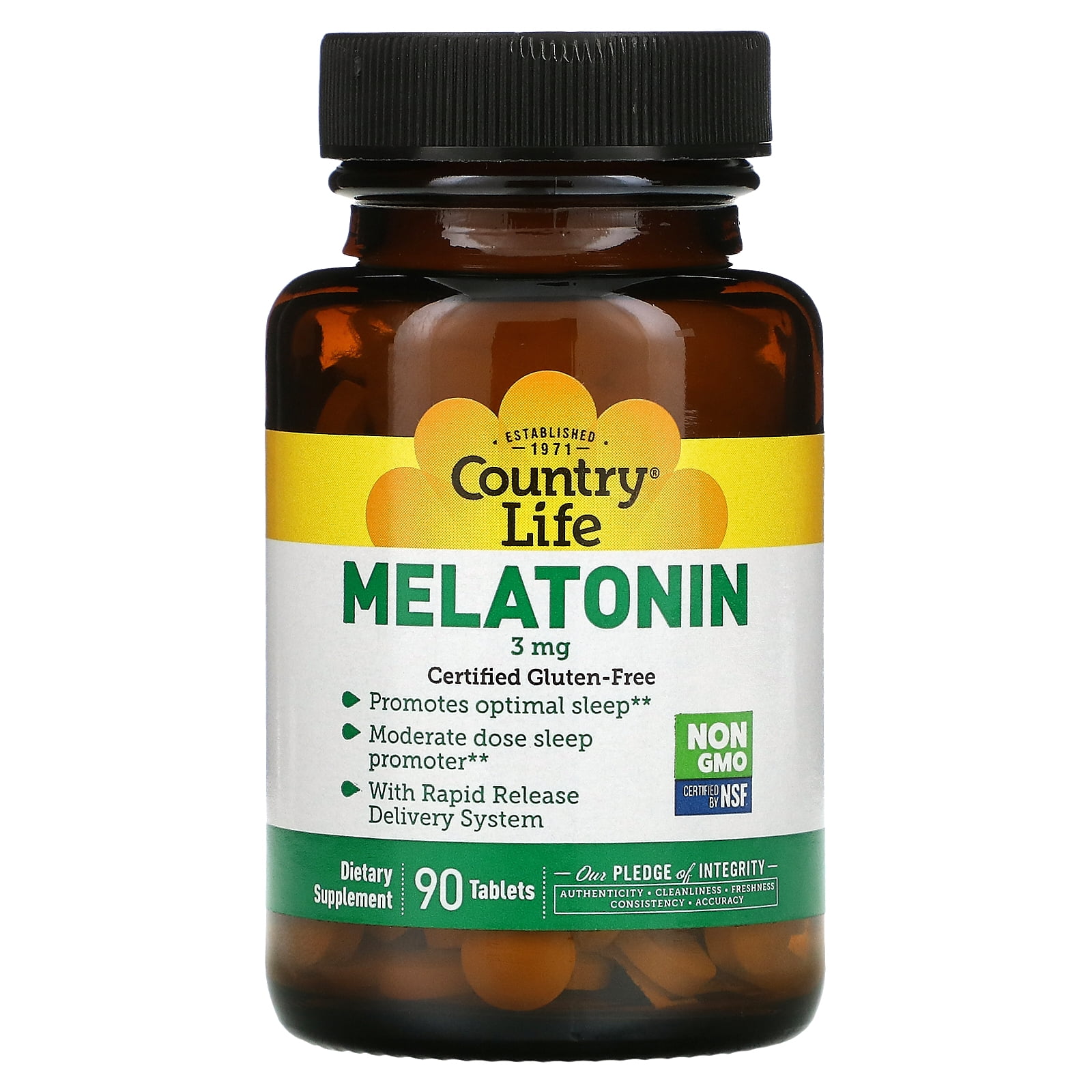 Country Life Melatonin Sleep Aid 3mg - Non-GMO, Gluten-Free, Vegan - Rapid-Release, Fast Dissolve Tablets for Optimal Sleep - No Yeast, Corn, Wheat, Soy - Pure, Authentic Ingredients