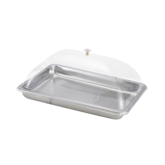 Bandeja de acero inoxidable con tapa transparente, soporte para tartas, resistente al polvo, bandeja de comida cubierta para festivales, cocinas y 45 x 35 x 5 cm