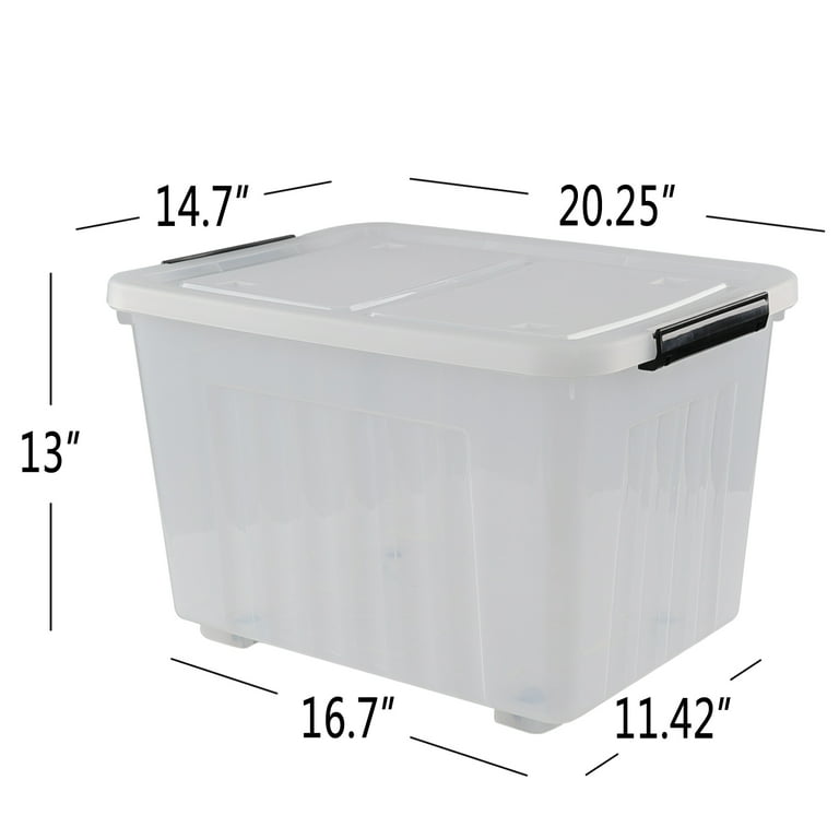 Sandmovie 50 Quart Large Plastic Clear Storage Box with Wheels, Clear Totes for Storage with Lids, 4 Packs
