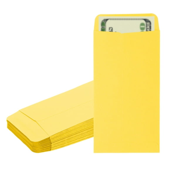 Uxcell Money Envelope, 50 Pcs 6.5" x 3.5" Cash Holder for Checks Coins, Light Yellow