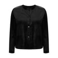 thumbnail image 4 of Fmbrln Womens Solid Long Sleeve Velvet Shirts Fashion Casual V Neck Button Cardigans Loose Comfy Blouse Black XL, 4 of 5