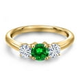 thumbnail image 3 of Gem Stone King 18K Yellow Gold Plated Silver Green Created Emerald and White Moissanite Engagement Ring for Women | 1.30 Cttw | Round 5MM | Gemstone May Birthstone | Size 7, 3 of 7