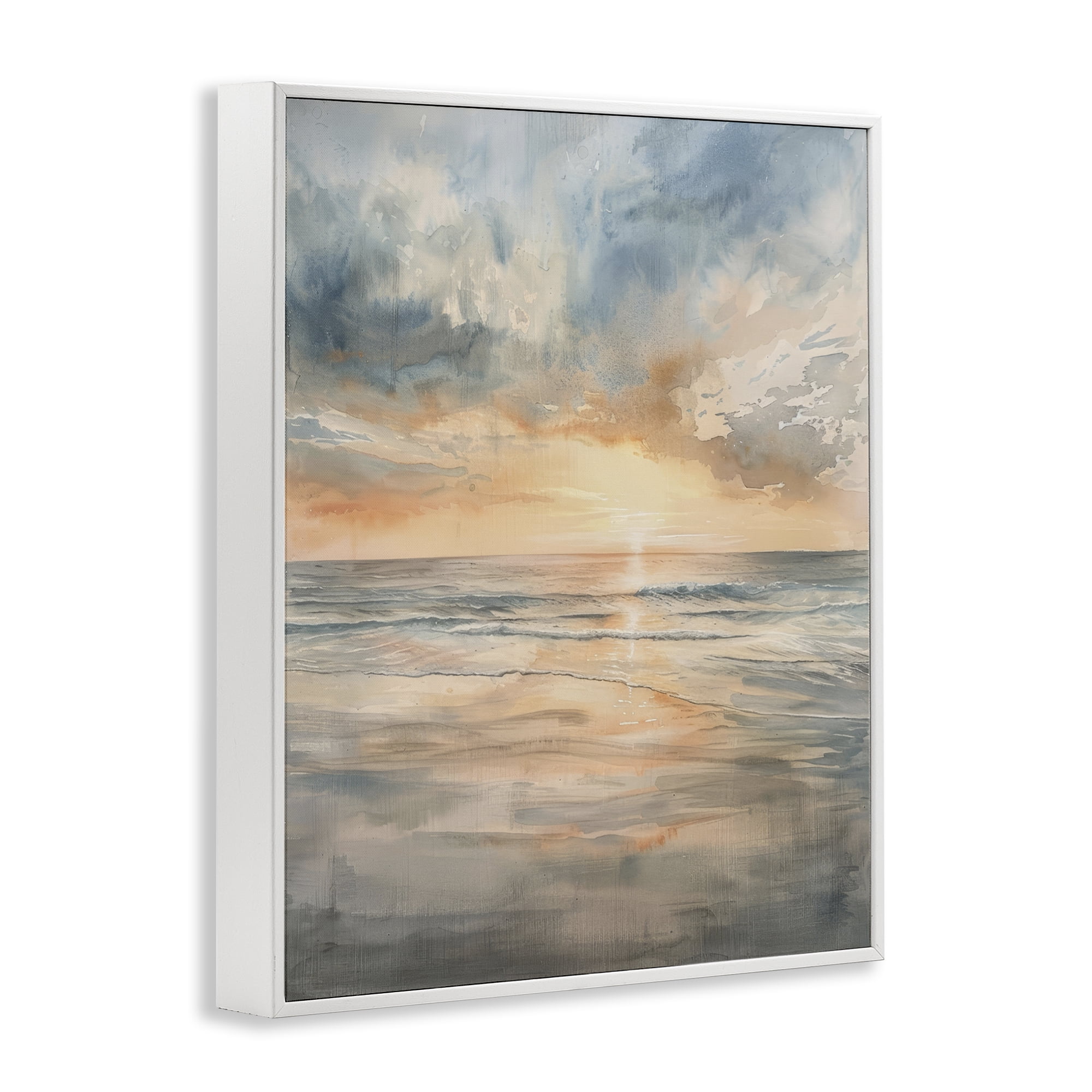 Stupell Industries Coastal Sunset over Gentle Waves White Framed Giclee Art, design by Petal Prints Design
