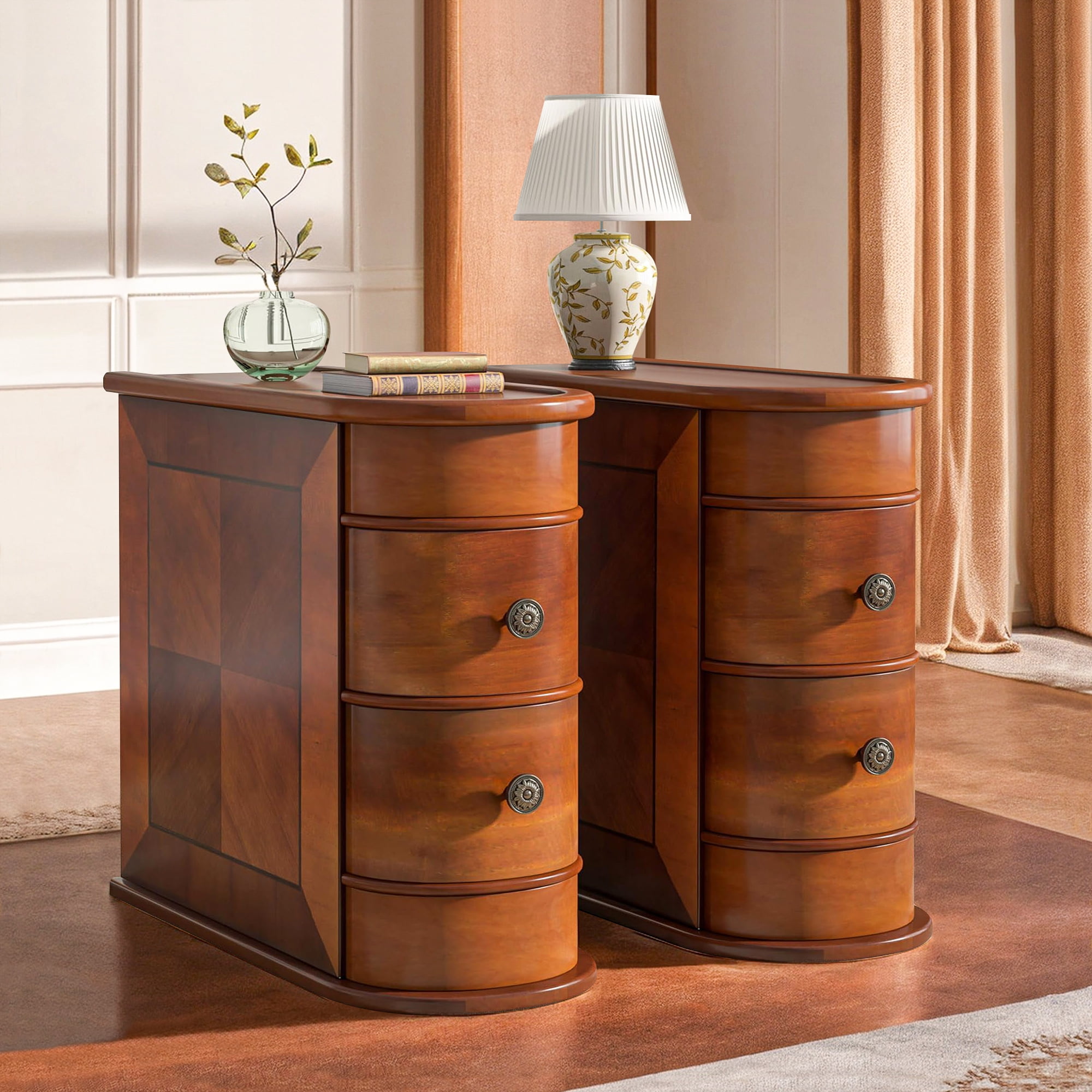 Demi Bonn Narrow Side Table with 2 Drawers, Wood Side End Table, Nightstand and Bedside Table with Storage, for Small Spaces, Brown