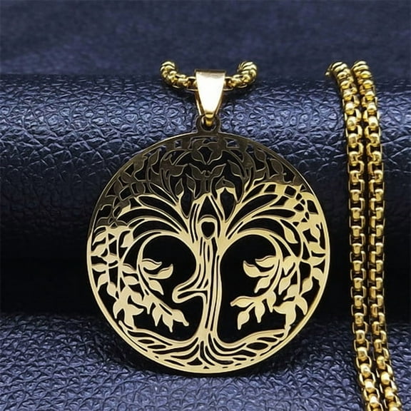Tree of Life 14K Yellow Gold Chain Necklaces Women/Men Yoga Healing Balance Spiritual Necklaces Jewelry arbre de vie