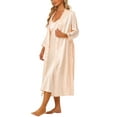 thumbnail image 4 of INSPIRE CHIC Women's Satin Nightwear Robe Nightgown Sets Lace Trim Long Sleeve Kimono Bathrobe Bridesmaid Wedding Bride Robe M Champagne, 4 of 5