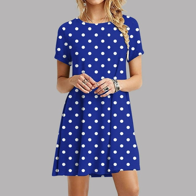 LOVZFMLL Robe Décontractée pour Femme à Imprimé, Manches Courtes, Col Rond, Bleu, TG