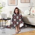 thumbnail image 4 of Wearable Blanket,Black Floral Skull Pattern Hooded Wearable Flannel Blanket for Adults & Teens with Buckle,Winter Poncho Shawl Wrap Cape,60"x80", 4 of 5