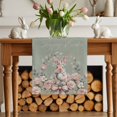 thumbnail image 2 of Happy Easter Table Runner, Easter Rabbit Pink Floral Leaf Sage Green Background Cotton Linen Kitchen Table Decoration Washable Dining Tabletop Runners for Home Party Decor 13x60 Inches, 2 of 9