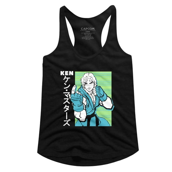 Street Fighter Ken Black Junior Women's Racerback Tank Top T-Shirt