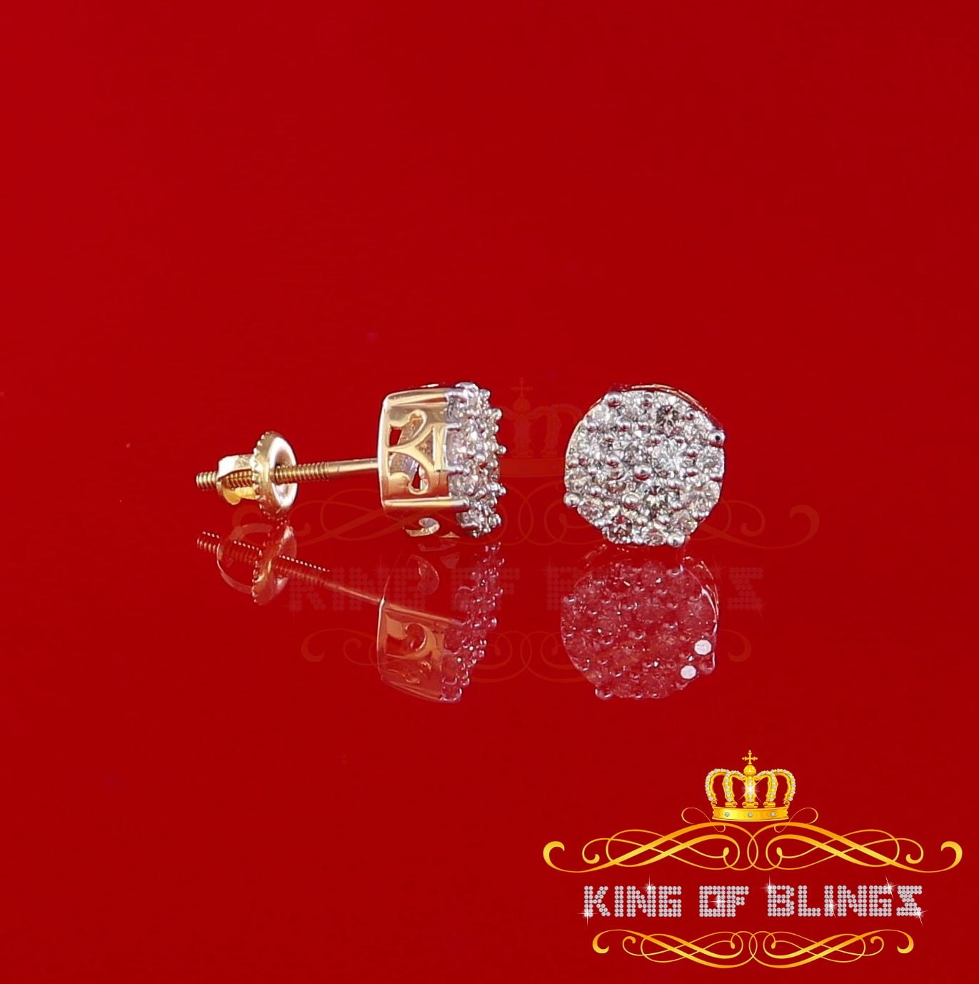 King of Bling's 10K Real Yellow Gold with 0.75CT Real Diamond Men's/Women's Stud Round Earrings