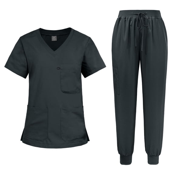 Resivox Gray Scrubs Sets for Women Plus Size Nursing Top Petite V Neck Yoga Scrub Pants and Tops Medical Uniforms Scrub Joggers Scrubs for Tall Women Gray XL