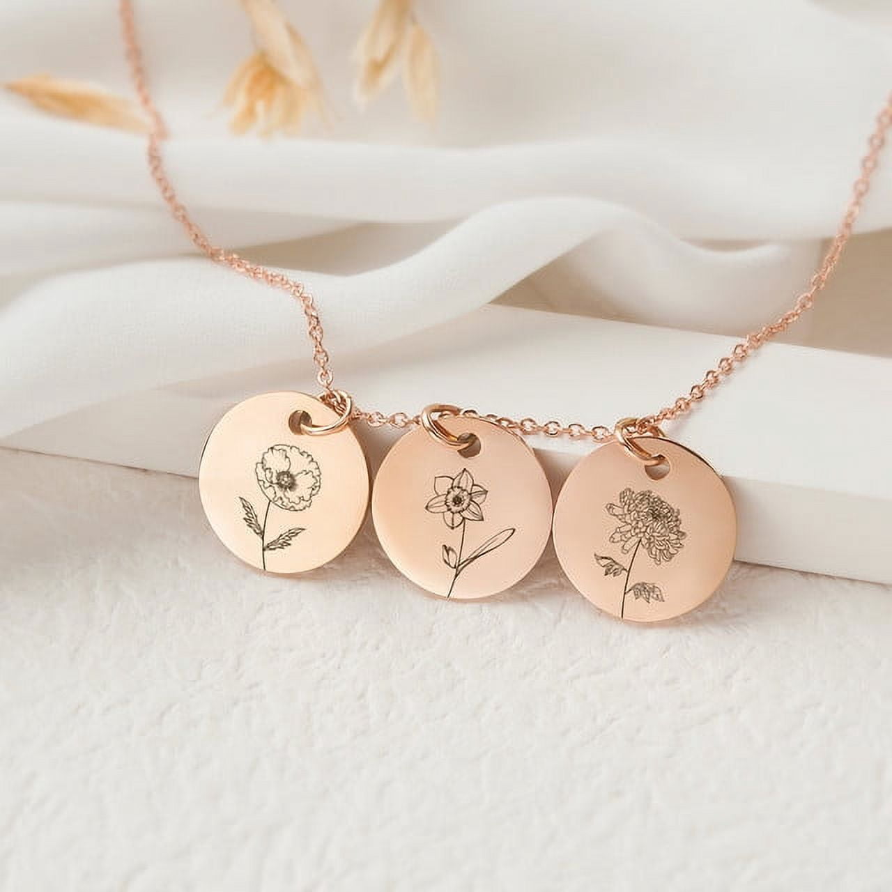 Personalized Birth Flower Necklace - Birthflower Necklace With Back Initial - Poppy Flower Charm - Birth Flower Gift - Birthday Gift for Daughter