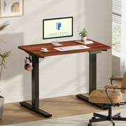 FLEXISPOT 40"x24" Home Office Height Adjustable Standing Desk with Hooks, Ergonomic Electric 2-Stage Stand Up Computer Desk, Black and Mahogany