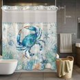 thumbnail image 3 of Blue Teal Crab Coastal No Hook Shower Curtain with Snap in Liner Summer Beach Ocean Nautical Coral Waterproof Bathroom Shower Curtain with See Through Top Window for Bathtub 72" x 72", 3 of 9