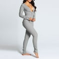 thumbnail image 4 of Women's Sexy Butt Button Back Flap Jumpsuit V Neck Long Sleeve Romper Solid Bodycon Pajamas One Piece, 4 of 6