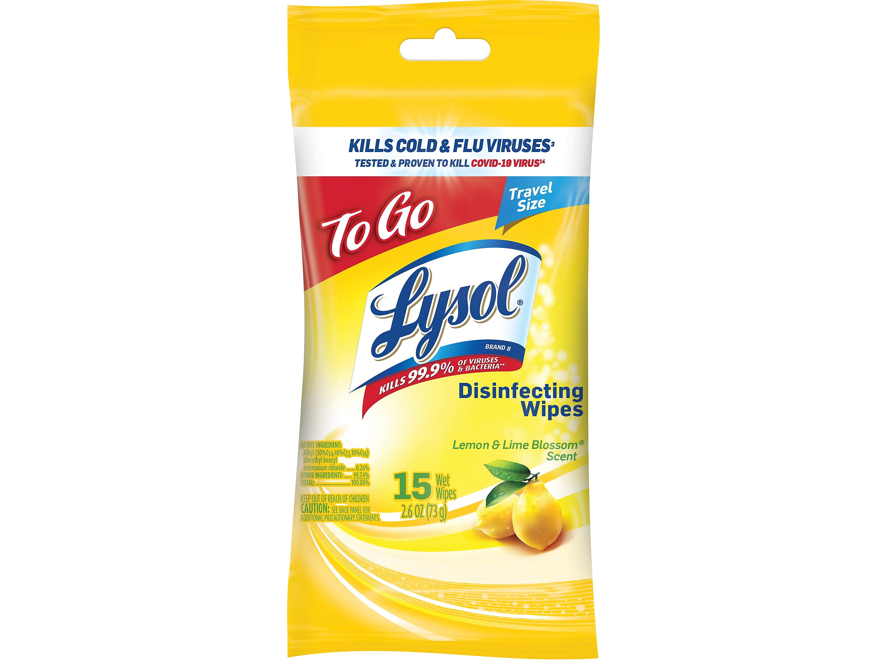 Lysol To Go Disinfecting Wipes Lemon & Lime Blossom Scent 15 Wipes/Pack