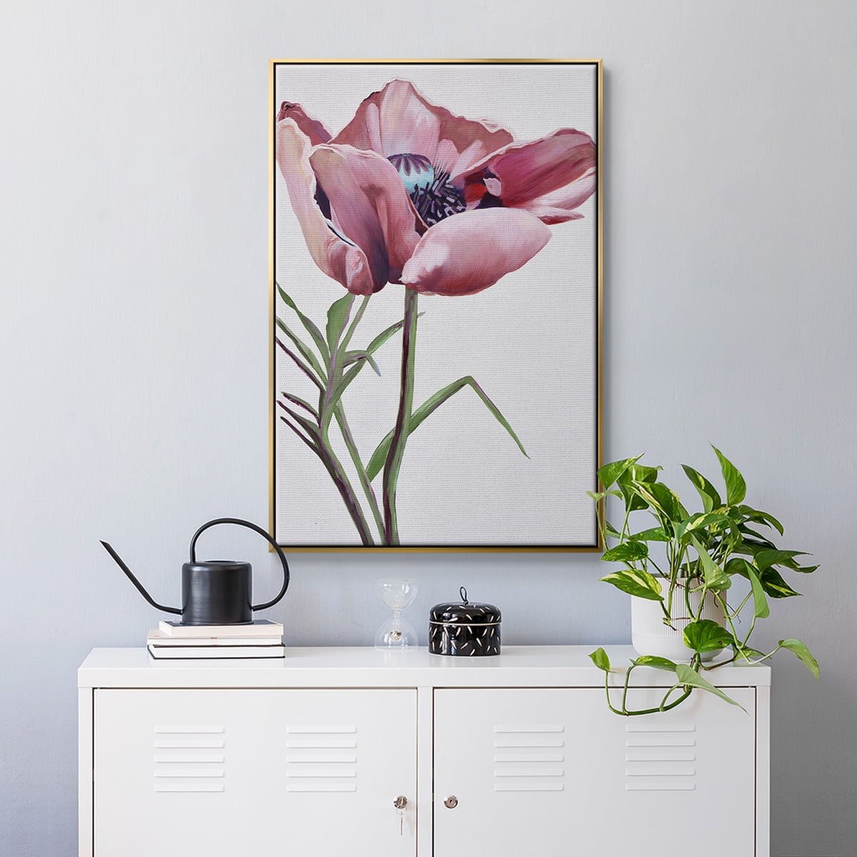 Paris Poppy Framed Premium Gallery Wrapped Canvas - Ready to Hang - 17 x 25 - Gold Floating Frame