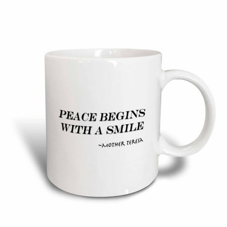3dRose Peace begins with a smile, Mother Teresa quote, Ceramic Mug, 15-ounce