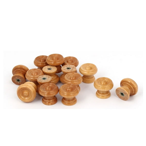 Unique Bargains Round Wood Furniture Door Wardrobe Knob Wooden Drawer Pull Handle 24x20mm 15Pcs