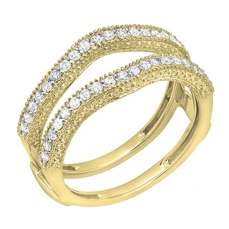Dazzlingrock Collection 0.45 CT 10K Diamond Wedding Band Guard Double Ring, Yellow Gold, Size 5