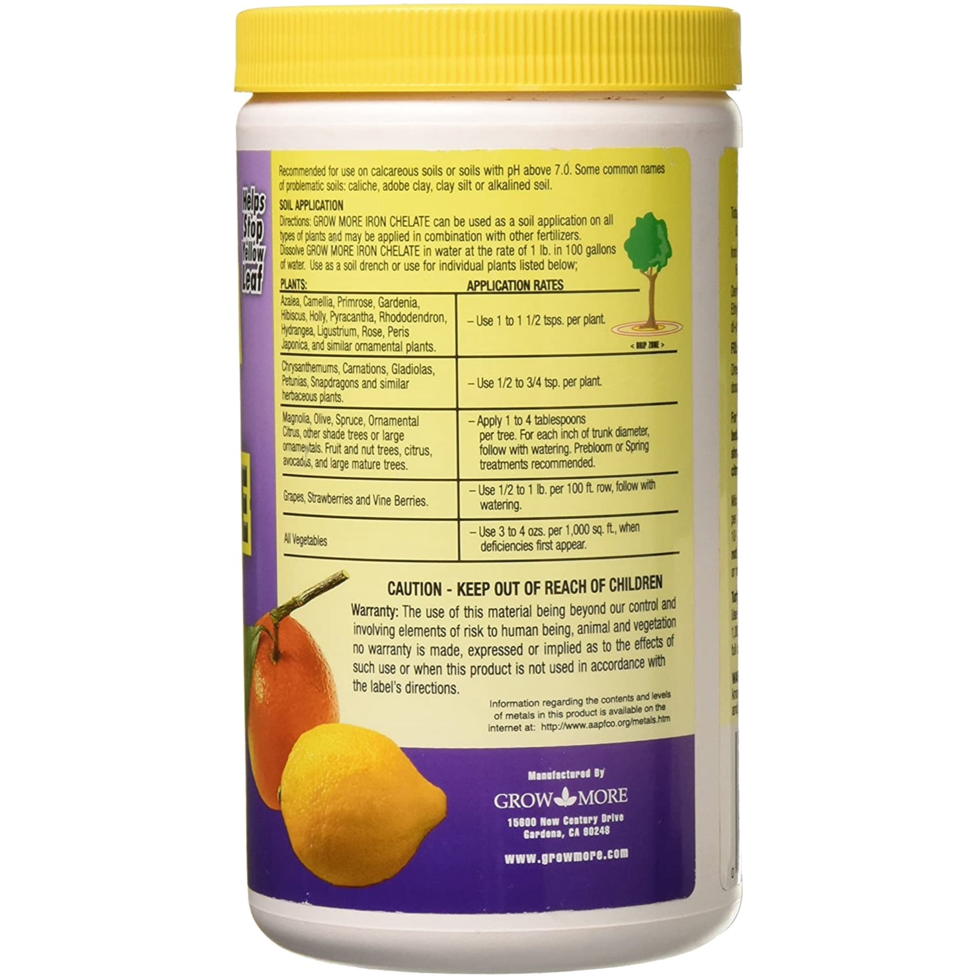 Grow More 0.2-0-0 EDDHA Iron Chelate for Greener Plants on Soils with pH Above 7-1lb of Water Soluble Chelated Iron for Plants - 6% Iron Supplement