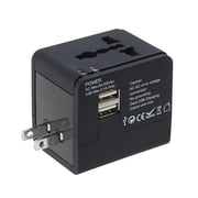 Global Adapter with Dual USB Charger, Black