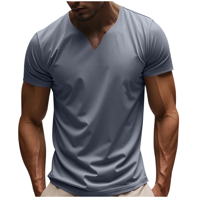 Camiseta de Manga Corta Hombres Color Sólido Cuello en V Top Suelto Amigable con la Piel, Blusa de Poliéster de Ejercicio Casual para Verano Primavera Diario Y Al Aire Libre